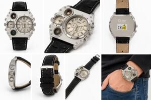 Oulm Men’s Multi-Dial Quartz Watch Silver Tone Black Leather Band